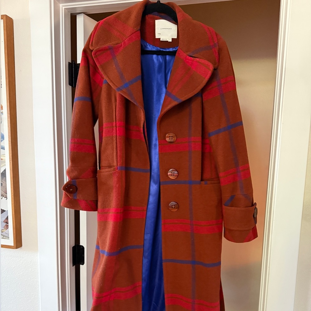 Anthropologie Plaid Coat with Blue Lining